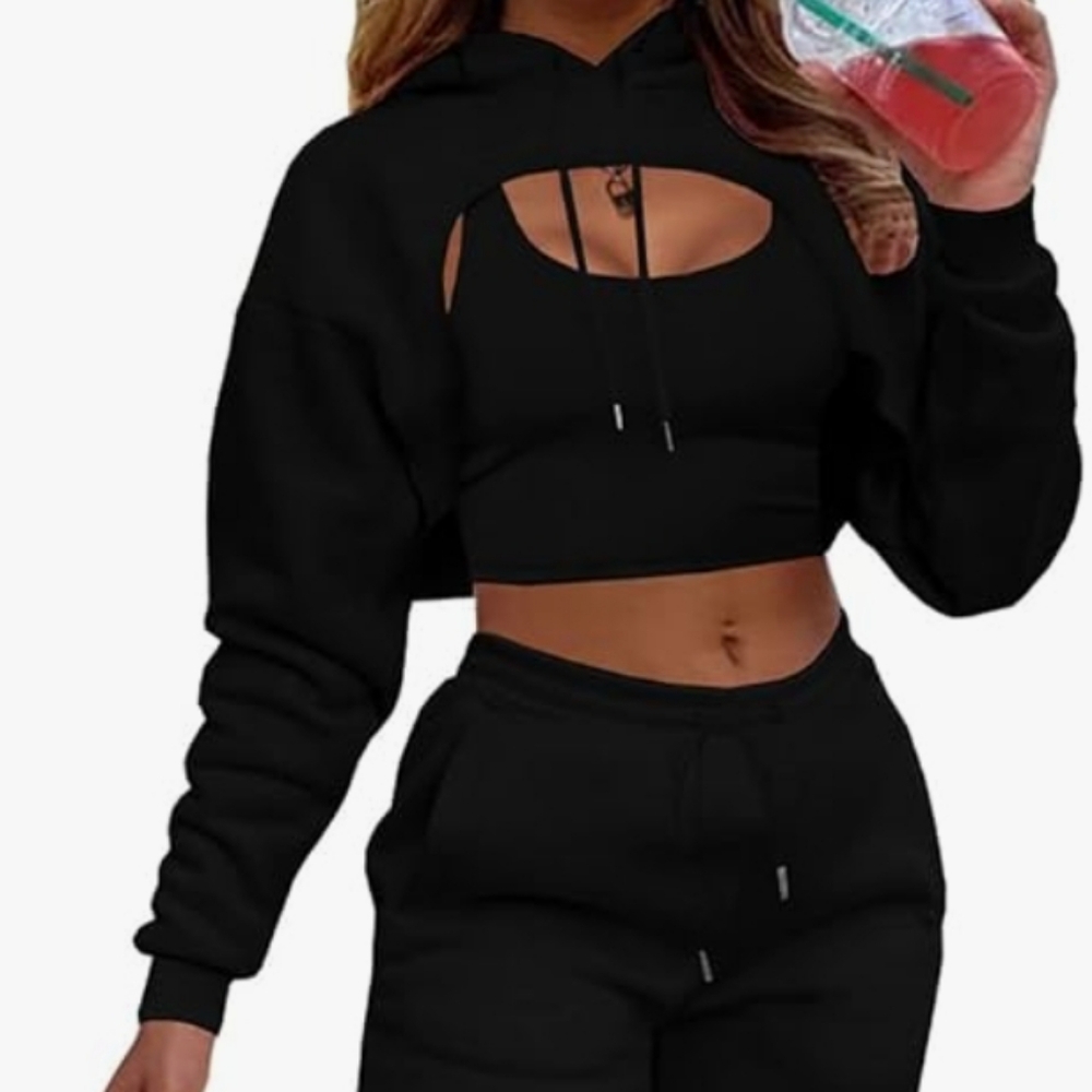 Black crop hoodie with attached cami